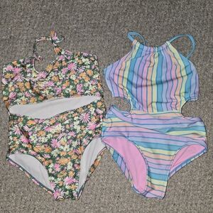 Art Class Floral and Striped Swimwear Set